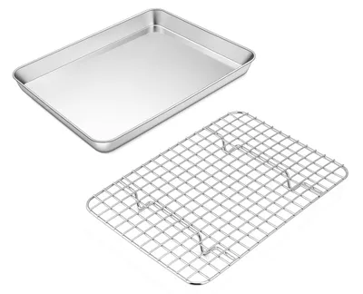Immagine prodotto di Piastra da forno con griglia di raffreddamento, teglia per torte in acciaio inossidabile, 23,6 x 17,8 x 2,5 cm