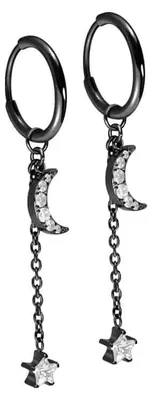 Produktbild von Titan Ohrclicker Creolen KRISTALLMOND + KRISTALLSTERN Schwarz Innendurchmesser: 10mm + Designstärke: 1,2mm