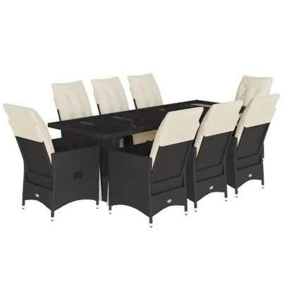 Produktbild von vidaXL 9-tlg. Garten-Bistro-Set mit Kissen Schwarz Poly Rattan