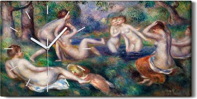 Produktbild von Leinwand Uhr Küche Wohnzimmer Bild 60x30 Malerei Frauen Wald Bäume Fluss Kunst - weiße Hände
