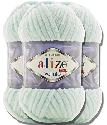 Productafbeelding van Alize 3x 100g Velluto, dikke wol, effen kleur, chenille, geschikt voor haken en breien (watergroen | 15)