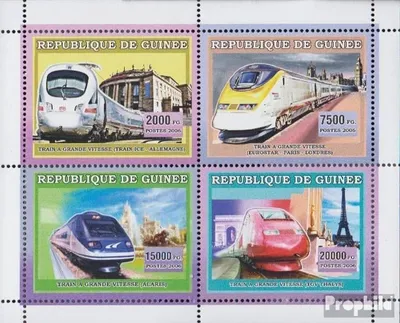 Produktbild von Briefmarken Guinea 2006 Mi 4393-4396 Kleinbogen postfrisch Verkehrsmittel: Schienenverkehr