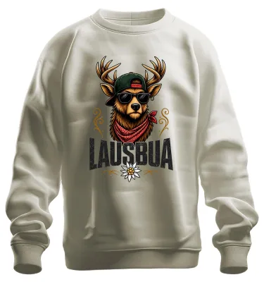 Produktbild von Jausenbua Hirsch Alpen Bayern Edelweiss Tracht Lederhose Sweatshirt Pullover, Natur, L