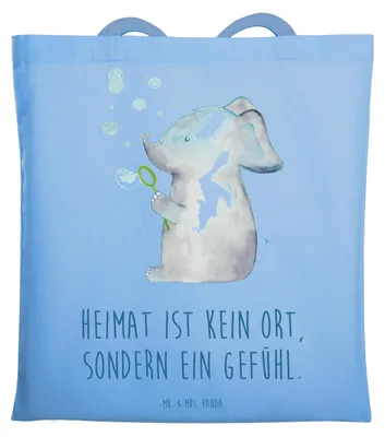 Produktbild von Mr. & Mrs. Panda Jutebeutel Elefant Seifenblasen - Sky Blue - Geschenk, Laptoptasche, Liebesspruch, Shopping Tasche, Lustige Sprüche, Heimat, Liebe, Schultasche
