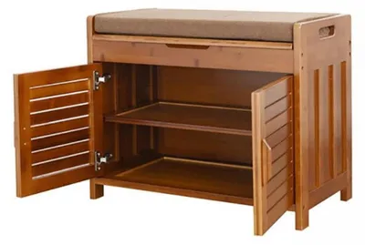 Produktbild von Bambus Sitzbank mit Sitzkissen 2 Ebenen Schuhregal mit Stauraum 90x50x32cm