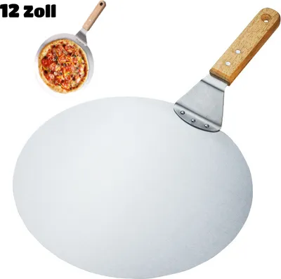 Produktbild von Pizzaschaufel Edelstahl Runder Pizzaschieber Holz Griff Ofenschaufel Brotschieber, 12 zoll