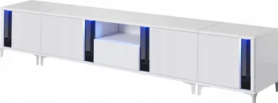 Produktbild von Lowboard RTV-Schrank MARCO 254 cm Schrank, LED- Beleuchtung (Weiss / Weiss + Schwarz)