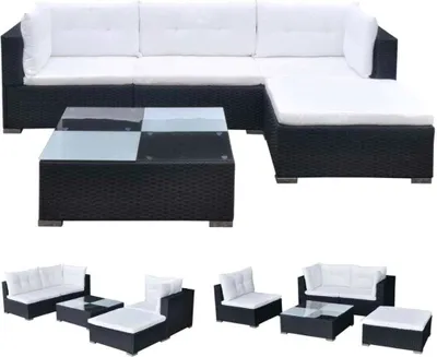 Obrázok produktu pre vidaXL 5-dielna záhradná obývacia súprava s vankúšmi Poly Rattan Black