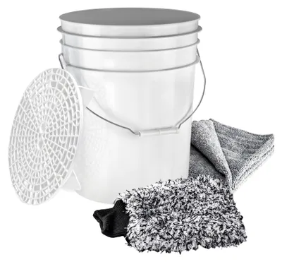 Produktbild von Benbow Auto Waschset, Set 8-tlg, 20L Weiß Wascheimer, Schmutzsieb, Waschhandschuh, 5x Microfasertücher, Autoaufbereitung, Autozubehör, Autos