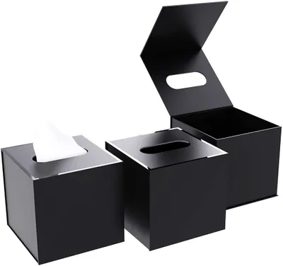 Produktbild von JiaWei Taschentuchbox Kosmetiktuchspender mit Magnetdeckel und UV-Kante Aufbewahrung 3er Faltbar Recycelbar Quadrat Schwarz L