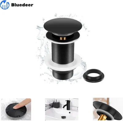 Produktbild von Schwarzer Waschbeckenabfluss ohne Überlauf, universeller schwarzer Pop-Up-Waschtischablauf, Abflussstopfen ohne Überlauf, Abflussstopfen ohne Überlauf, automatischer Pop-Up-Ablauf für Aufsatzwaschbecken,Blauwild