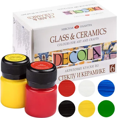 Produktbild von 6 Decola Porzellanmalerei Set | 6x20ml Permanente Farbe für Glas und Keramik | Hohe Deckkraft auf dunklen Oberflächen | Made by Neva Palette