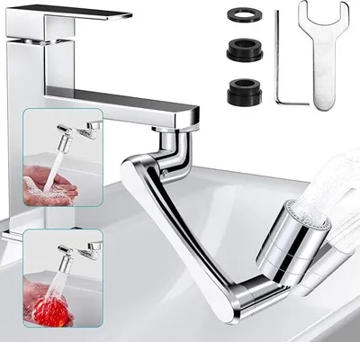 Produktbild von Wasserhahn 1080° Drehbarer Wasserhahn Spülbecken Belüfter Waschen und Gurgeln Drehbarer multifunktionaler Verlängerungshahn für Bad und Küche