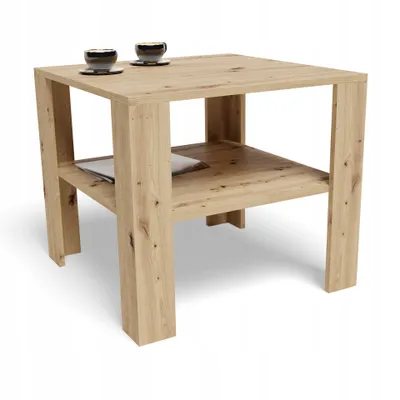 A square wooden coffee table with a shelf underneath, shown on a white background.