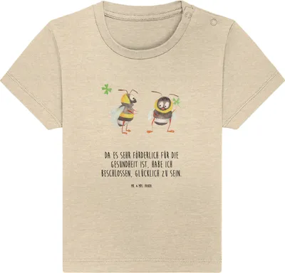 Produktbild von Mr. & Mrs. Panda Organic Baby Shirt Hummeln Kleeblatt 24. - 36. Monat - Natural Raw - Geschenk, Spruch Positiv, , glücklich Werden, Kurzarmshirt, sein, Biene, T-Shirt