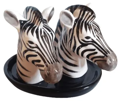 Salz- und Pfefferstreuer-Set Zebra, Keramik, 3-teilig, ca. 14 x 10 cm