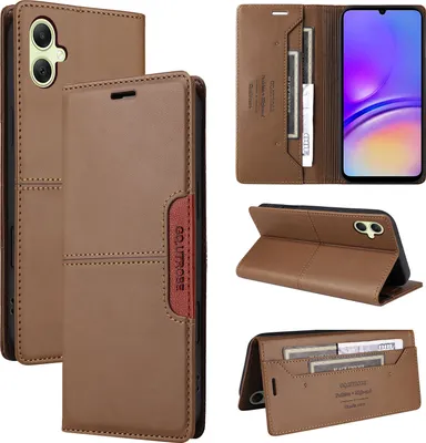 Image de Etui pour Samsung Galaxy A05, étui portefeuille en cuir avec fente pour cartes et support Marron
