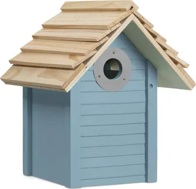 Produktbild von Navaris Vogelhaus aus Holz zum Aufhängen - Nistkasten für Meisen und Singvögel - Vogel Brutkasten - Vogelhäuschen mit geschütztem Einflugloch - Blau