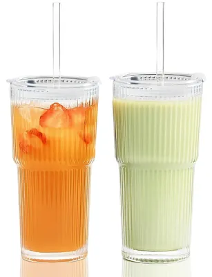 Obrázok produktu pre Sada 2 pohárov na smoothie s viečkom a slamkou