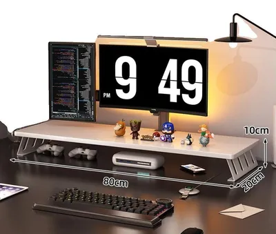 Immagine prodotto di Supporto per monitor, compatibile con due monitor, design ergonomico, colore bianco, altezza 80 cm