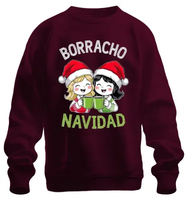 Immagine prodotto di BORRACHO NAVIDAD divertente Natale Festa Regalo Parte Unisex Felpa Pullover, Borgogna, S