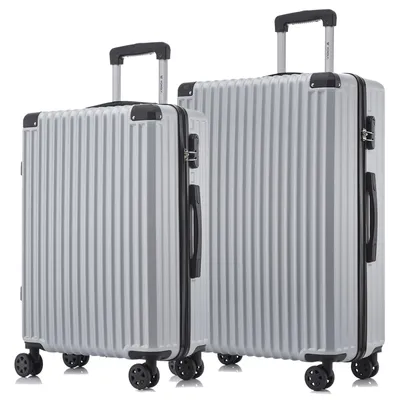 Produktbild von Suitcase Set, Rollkoffer Handgepäck, Kofferset, mit 4 Rollen 360°, Hartschalenreise Zahlenschloss, Weicher Gummigriff (2er Set, L&XL, Silber)