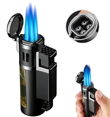Produktbild von Jetflamme Feuerzeug mit 4 Jetflammen, nachfüllbar, schwarz