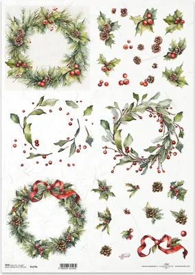 Immagine prodotto di Carta di riso per decoupage Carta artigianale per decoupage A3 ITD-1270L Ghirlande di Natale