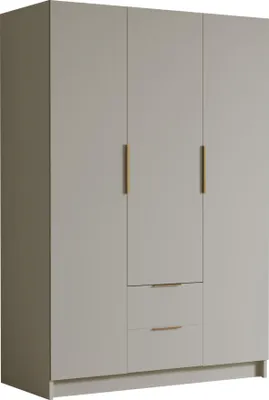 Produktbild von MIRJAN24 Kleiderschrank Calwi I 150, Schlafzimmer, Drehtürenschrank, mit Kleiderstange, Modern, Garderobenschrank, Metallgriffe (Farbe: Cashmere + Gold)