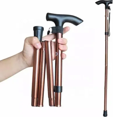 Obrázok produktu pre Nastaviteľná skladacia hliníková vychádzková palica s protišmykovou základňou, ergonomickou rukoväťou a trekingovým dizajnom – Ľahká a pevná
