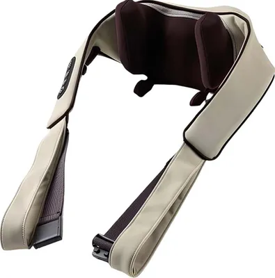 Image de Avizar, appareil de massage automatique sans fil pour les épaules 2000 mAh avec vibration, rechargeable, marron / beige