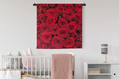 Produktbild von MuchoWow® Wandteppich Wandbehang Rosen - Blumenstrauß - Rot 90x90 cm Tapisserie Dekoration Wandtuch - Wandaufhänger
