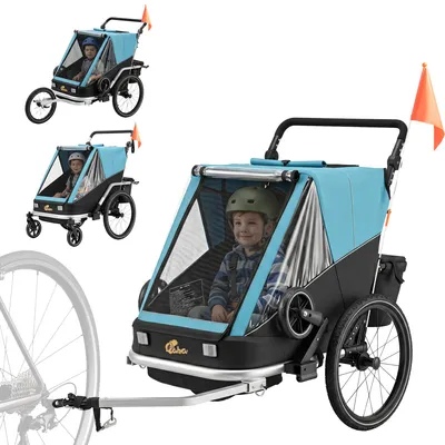 Zdjęcie produktu dla Przyczepka rowerowa typu buggy, rama stalowa, kolor niebieski