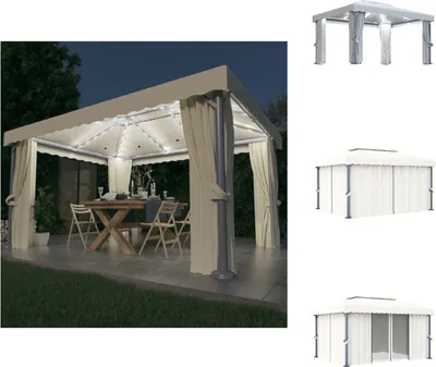 Produktbild von vidaXL Pavillon mit Vorhängen & LED-Lichterketten 4x3 m Cremeweiß - Pavillons & Partyzelte