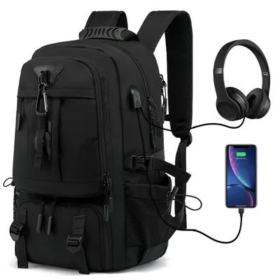 Produktbild von Rucksack 17,3 Zoll Reiserucksack Handgepäck, Laptop Backpack Multifunktion Wasserdicht Großer mit USB-Ladeanschluss für Arbeit/Reisen, 60L, Schwarz