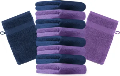 Produktbild von Betz 10 Stück Waschhandschuhe 16x21 cm PREMIUM 100% Baumwolle  Farbe: lila und dunkelblau