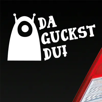 Produktbild von Auto Aufkleber Da guckst du! Alien Monster 15x8 cm Weiss Glanz Sticker Heckscheibenaufkleber