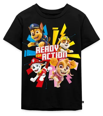 Produktbild von Spreadshirt Paw Patrol Ready For Action Spruch Kinder Premium T-Shirt, 110/116 (4 Jahre), Schwarz