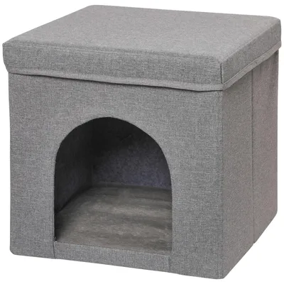 Produktbild von Faltbares Katzenhaus in Wš¹rfelform mit Kissen und Kratzmatte, 36,5 x 36,5 x 36,5 cm, Grau