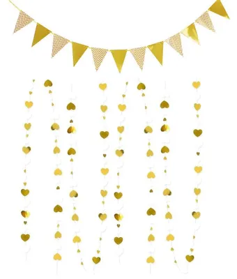 Papiergirlande Herzform Gold-Weiß 12 Stück Partydekoration