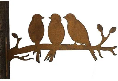 Productafbeelding van Rustieke Metalen Tuindecoratie met 3 Vogels Patina