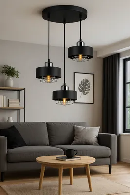 Produktbild von LUXOLAR -  Pendelleuchte 3 flammig Schwarz Chrom E27 60 W - Hängelampe für Wohnzimmer, Küchen - Loft Design