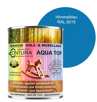 Produktbild von Contura 750ml. Möbellack Lack für Kinderspielzeug Buntlack DIN EN71/3 Buntlack Holzlack - RAL 5015 Himmelblau