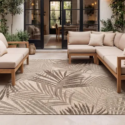 Produktbild von Volero - Outdoor Teppich - Tiga Palm Taupe - 140x200 cm - Balkon, Garten, Terrasse - Boho, Ländlich, Modern