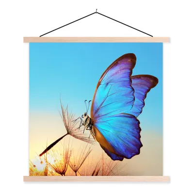 Produktbild von MuchoWow® Textilposter Schmetterling - Löwenzahn - Blau 40x40 cm mit holzfarbenen Rahmen - Posterleiste