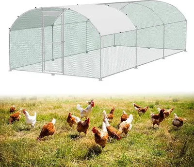Imagen del producto de Jaula para gallinas de 3x6x2 metros, apta para exteriores. Estructura de recinto para gallinas con acceso, fabricada en acero galvanizado. Incluye gallinero con malla, cerradura y protección resistente a la intemperie, ideal para gallinas, patos y otros animales pequeños