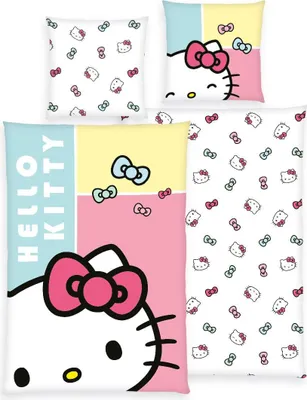 Produktbild von Herding, Set de Bett de Hello Kitty, Kopfkissenbezug de Kopfkissenbezug de ca. 80 x 80 cm, Bettbezug de 135 x 200 cm, mit Reißverschluss und Wendedesign, 100% Baumwolle/Renforcé
