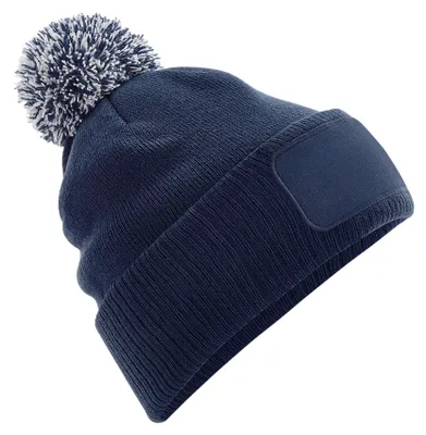 Image de Bonnet à pompon unie Beechfield Snowstar, imprimable FK1521 (taille unique) (bleu marine/gris clair)
