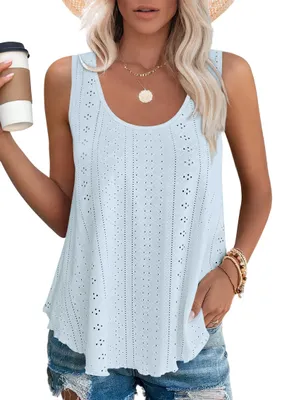 Imagen del producto de Camiseta sin mangas para mujer - Ideal para el verano - Estilo casual - Ligera - Elástica - Tejido suave - Camiseta de verano