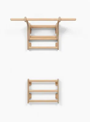 Produktbild von Bear on Bar Dip-Stange SET – 2 Mini-Kletterleitern – Herausnehmbare Stange 100 cm – Wand-Trainingsset – Holz – Breite 48 cm – Kletterleitern 59 cm